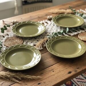 Homer Laughlin Granada Sheffield Bread Plates Set of 4, Olive Green Ironstone